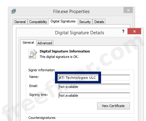 Screenshot of the ATI Technologies ULC certificate